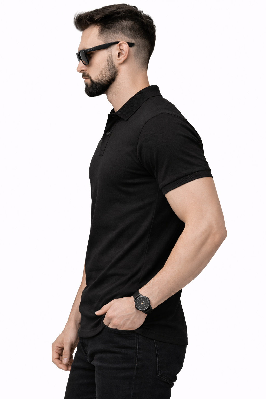 Matty Collar Polo T-Shirt – Black