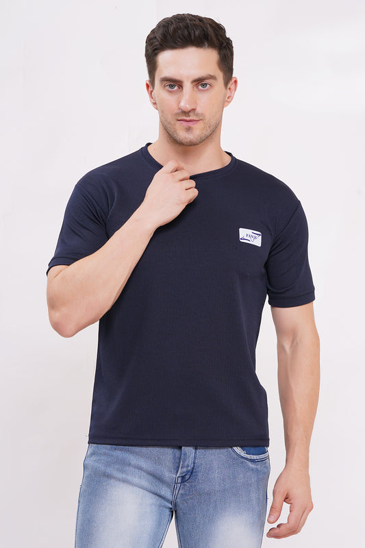 Men’s Half Sleeve Cotton Knitted T-Shirt | Navy  Premium Knit T-Shirt Wholesale