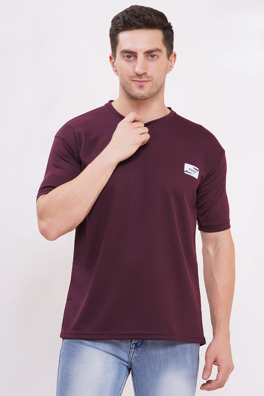 Men’s Half Sleeve Cotton Knitted T-Shirt | Wine Premium Knit T-Shirt Wholesale