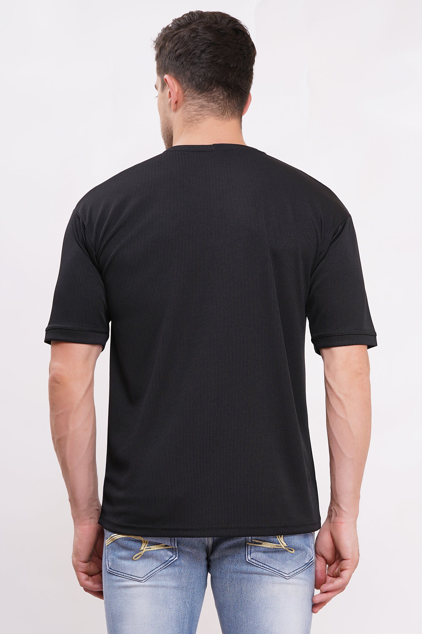 Men’s Half Sleeve Cotton Knitted T-Shirt | Black Premium Knit T-Shirt Wholesale