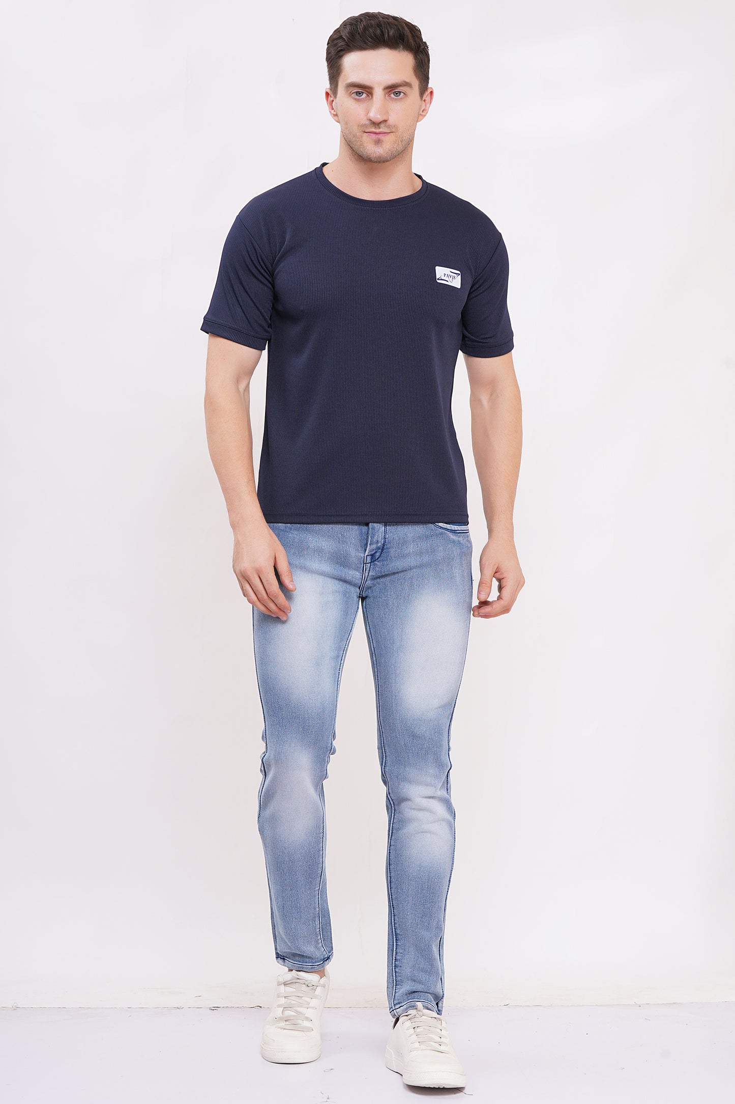 Men’s Half Sleeve Cotton Knitted T-Shirt | Navy  Premium Knit T-Shirt Wholesale