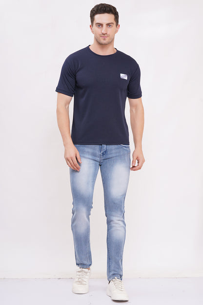 Men’s Half Sleeve Cotton Knitted T-Shirt | Navy  Premium Knit T-Shirt Wholesale