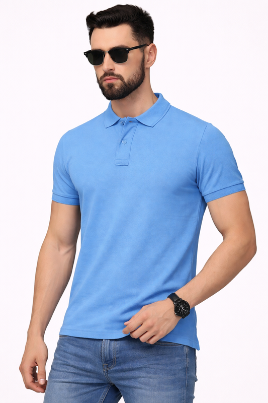 Matty Collar Polo T-Shirt – Sky Blue