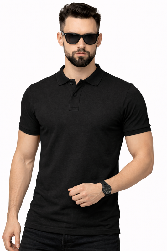Matty Collar Polo T-Shirt – Black
