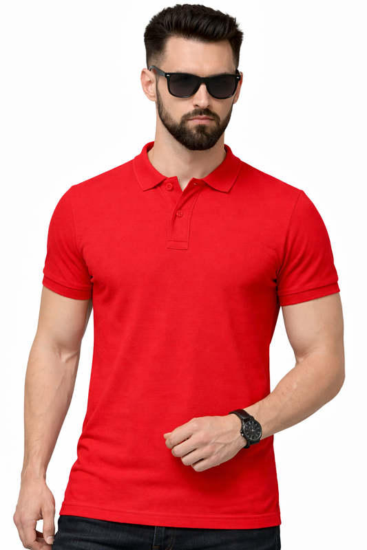 Matty Collar Polo T-Shirt – Red