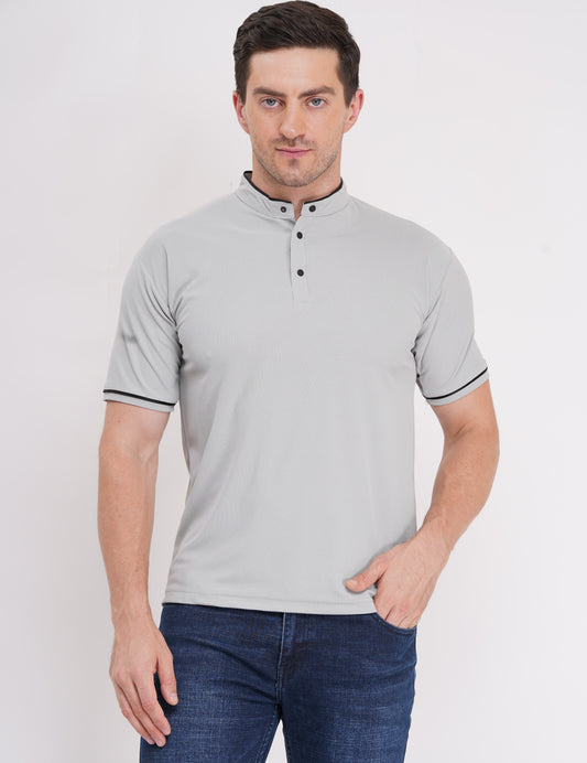 Mandarian Collar Polo T-Shirt – Grey