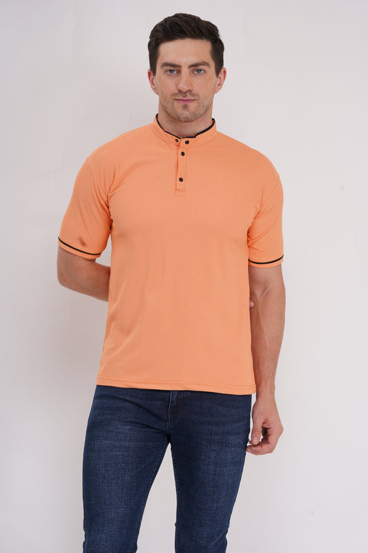 Mandarian Collar Polo T-Shirt – Orange