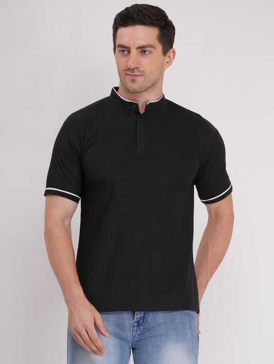Mandarian Collar Polo T-Shirt – Black