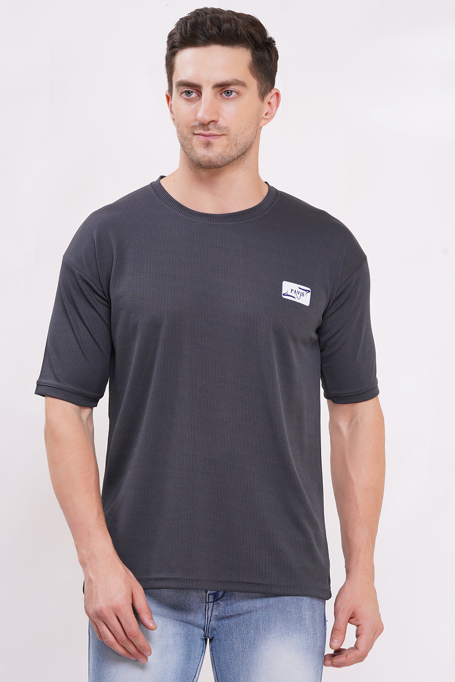 Men’s Half Sleeve Cotton Knitted T-Shirt | Dark Grey Premium Knit T-Shirt Wholesale