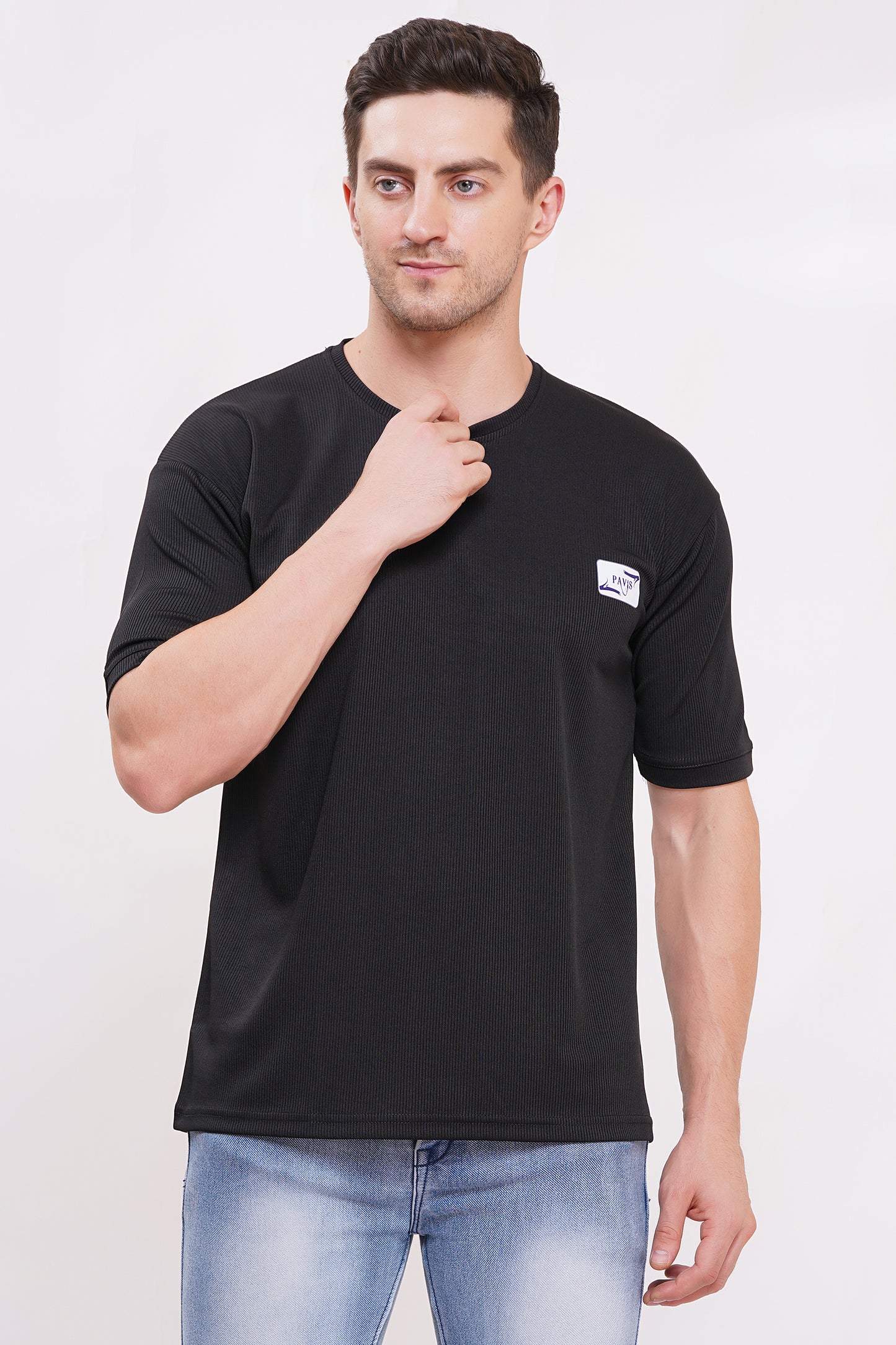 Men’s Half Sleeve Cotton Knitted T-Shirt | Black Premium Knit T-Shirt Wholesale