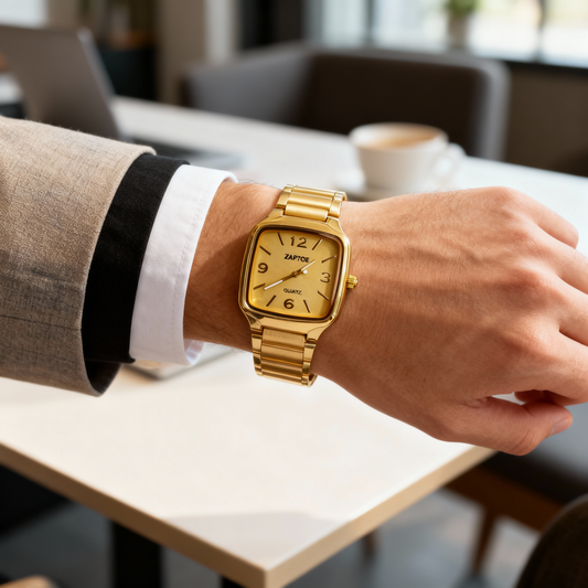Zaptoe Gold Round Analog Wrist Watch