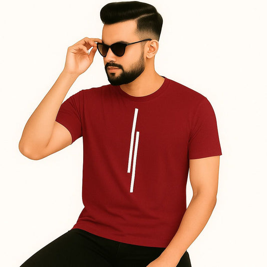 Men’s Half Sleeve Printed Cotton T-Shirt | Maroon Stylish Printed T-Shirt Wholesale