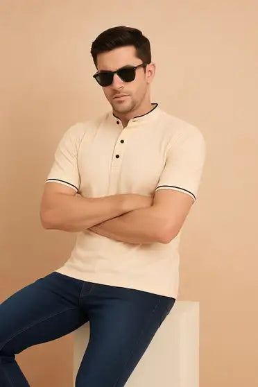 Mandarian Collar Polo T-Shirt – Lite Orange