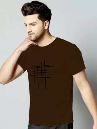Men’s Half Sleeve Zigzag Print Cotton T-Shirt | Coffe Stylish Printed T-Shirt Wholesale