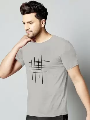 Men’s Half Sleeve Zigzag Print Cotton T-Shirt | Grey Stylish Printed T-Shirt Wholesale