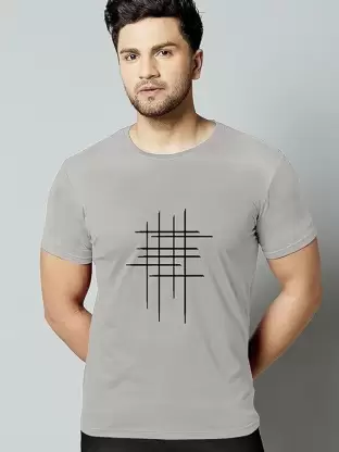 Men’s Half Sleeve Zigzag Print Cotton T-Shirt | Grey Stylish Printed T-Shirt Wholesale