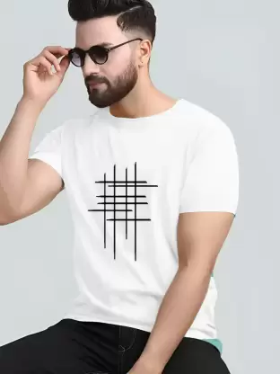 Men’s Half Sleeve Zigzag Print Cotton T-Shirt | White Stylish Printed T-Shirt Wholesale