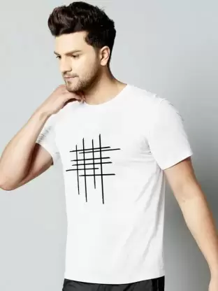 Men’s Half Sleeve Zigzag Print Cotton T-Shirt | White Stylish Printed T-Shirt Wholesale