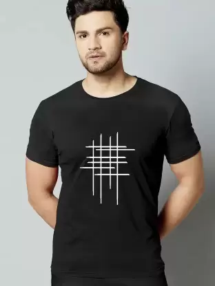 Men’s Half Sleeve Zigzag Print Cotton T-Shirt | Black Stylish Printed T-Shirt Wholesale