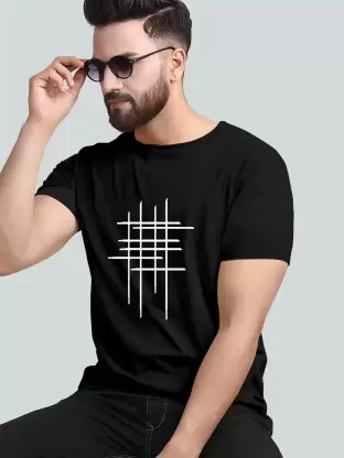 Men’s Half Sleeve Zigzag Print Cotton T-Shirt | Black Stylish Printed T-Shirt Wholesale